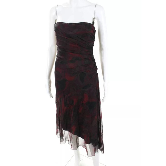 Elie Tahari  Cocktail Dress Red Black Print Silk - Picture 2 of 7